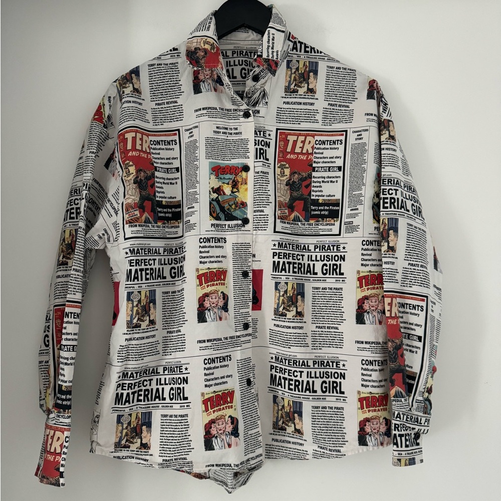 Material Girl Newspaper Print Button Down Shirt